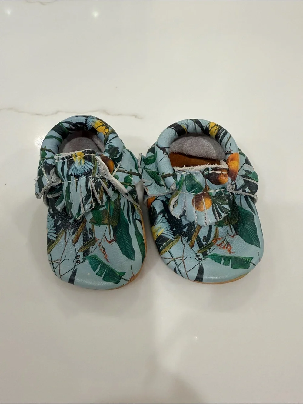 Freshly Picked Botanical Baby Moccasins - Teal, Green, Yellow